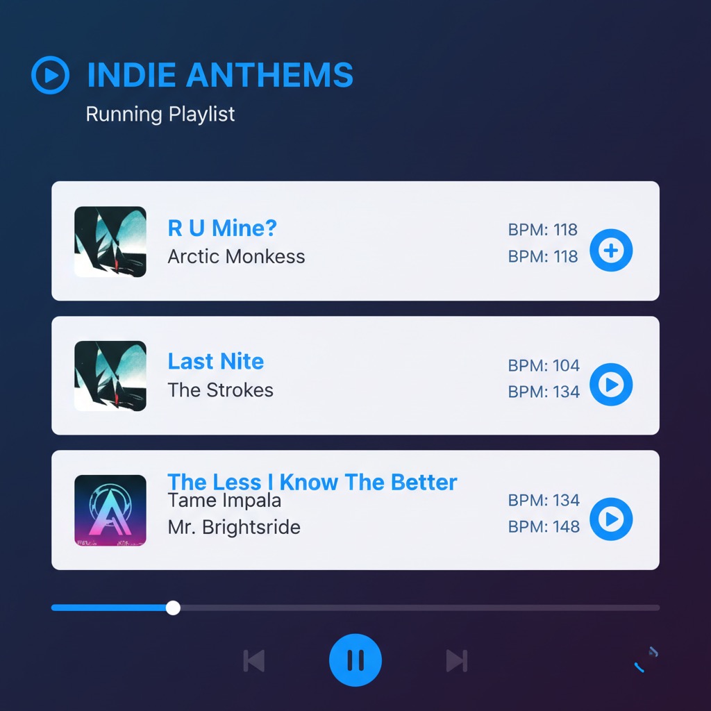 Song2Run app interface showing Sarah's custom rock running playlist